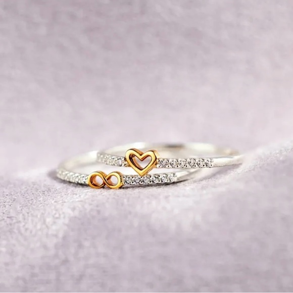 SOLID STERLING SILVER INFINITY HEART STACKABLE BAND RING - Picture 5 of 6